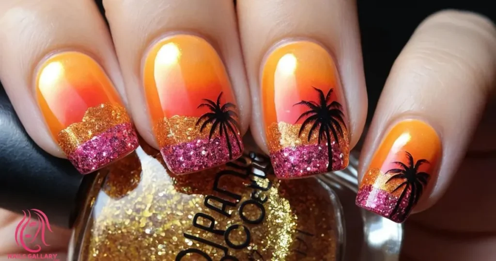  Glitter Sunset Nails