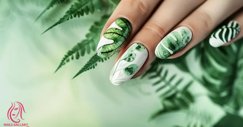 Leaf Print Foil Nails