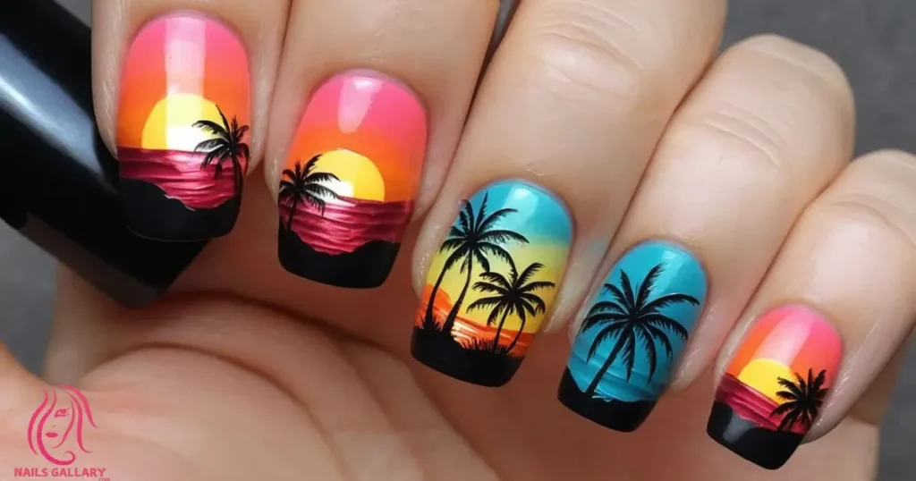 Sunset and Palm Leaves