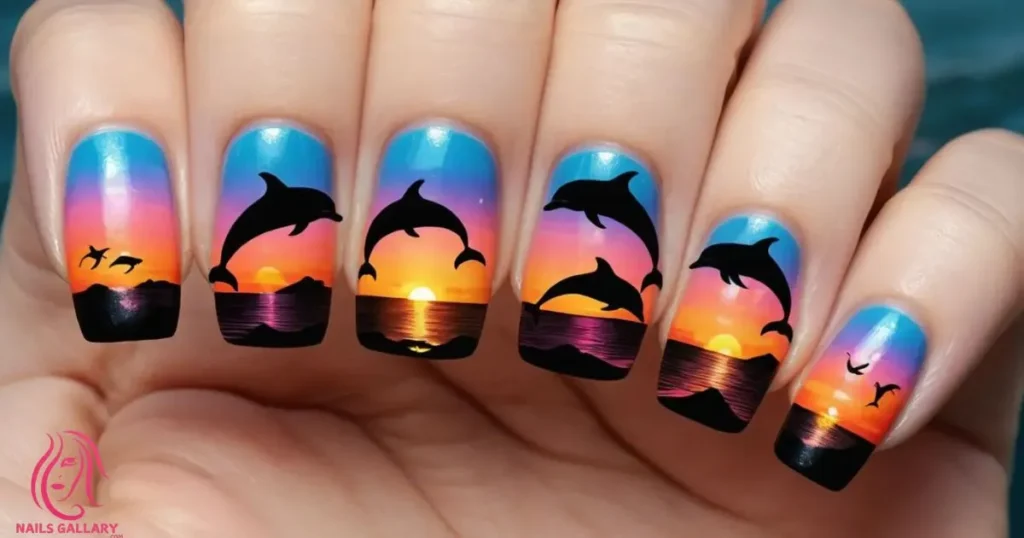 Sunset with Dolphin Silhouettes