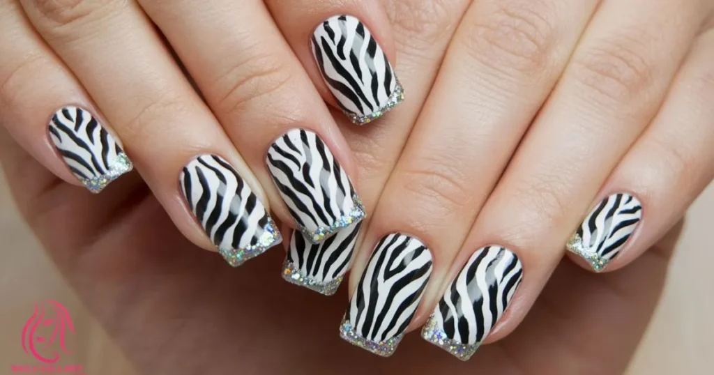  Zebra Print with Glitter Tips