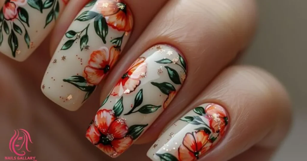 Peony Rose Foil Nails