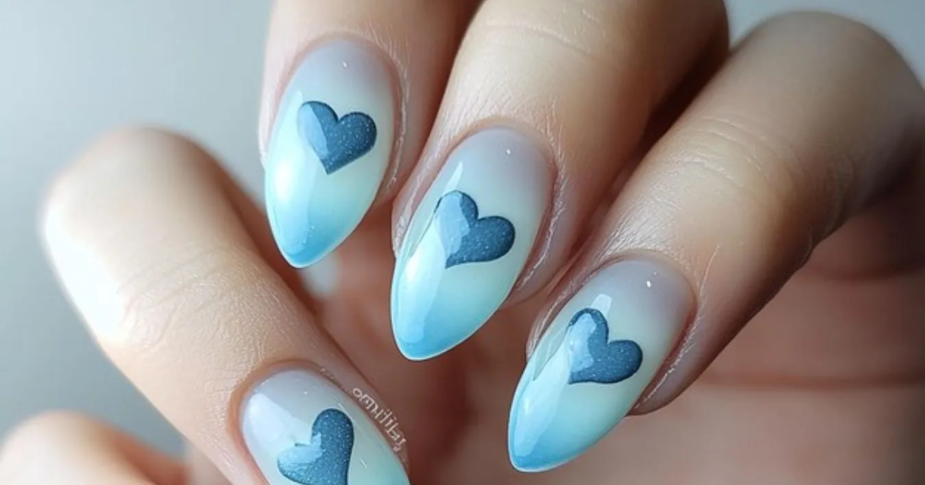 Blue Heart Nail Design