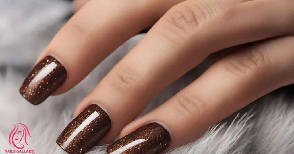 Brown Chrome Glitter Nails