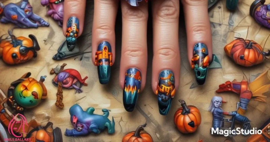 Colorful Halloween Town nail