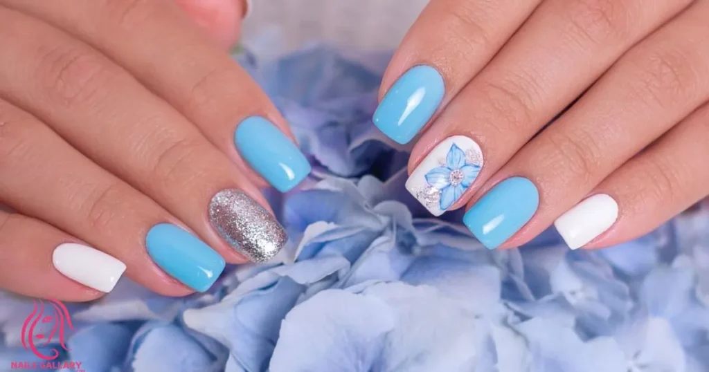 French Tips with Blue and White Florals