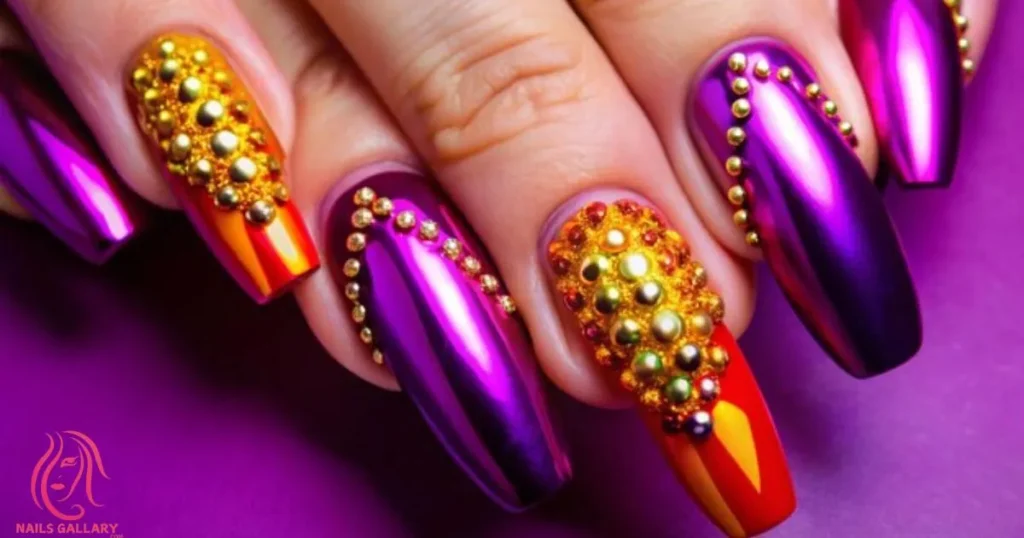 Fuchsia and Gold Accent Nails