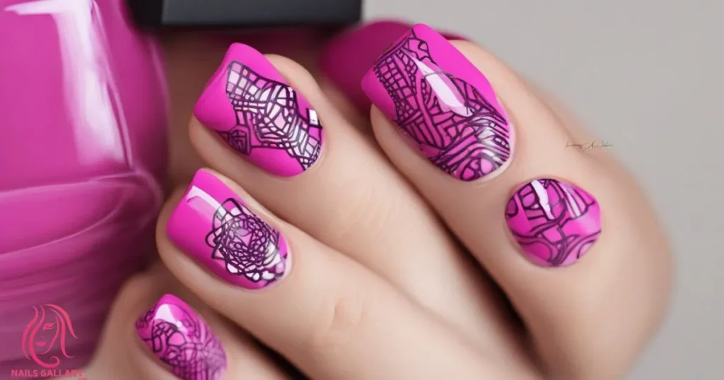 Fuchsia Doodle Nails