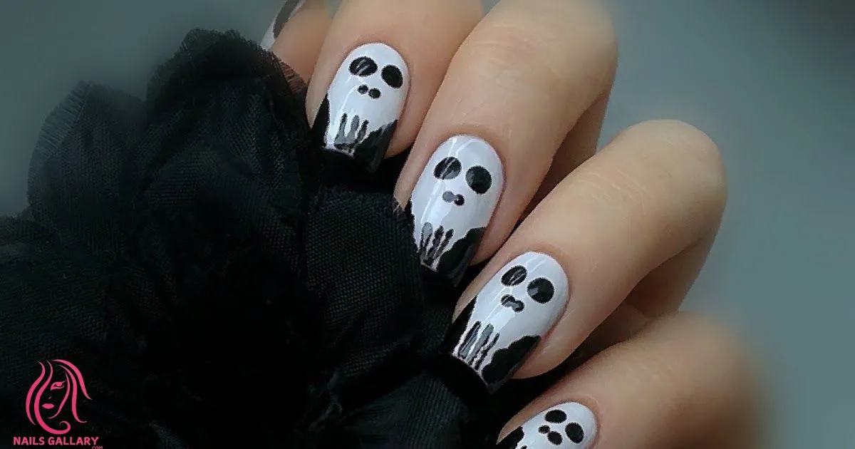 Ghost-Themed Halloween Nail Art