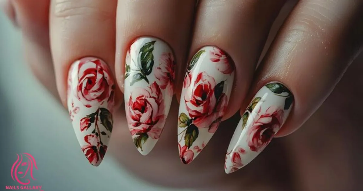 Peony Rose Flower Nail Design