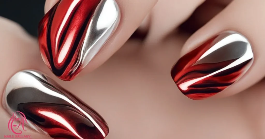 Red Chrome Swirl Nails