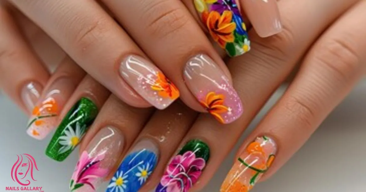 Year Color Leaf Nails Design